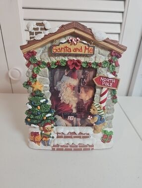 Figi Vintage 3D Ceramic Holiday Photo Frame Bear Christmas Tree 3.5x5 Santa & Me